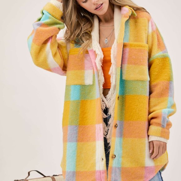 New DAVI N DANI fuzzy shacket shirt plaid multi color brushed western SM-4X - Picture 9 of 16